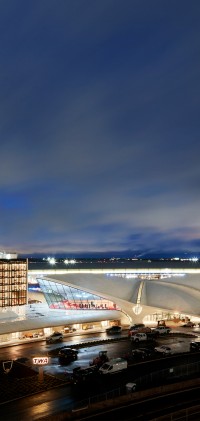 All lit up: The TWA Hotel at night