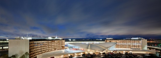 All lit up: The TWA Hotel at night