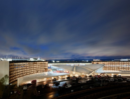 All lit up: The TWA Hotel at night