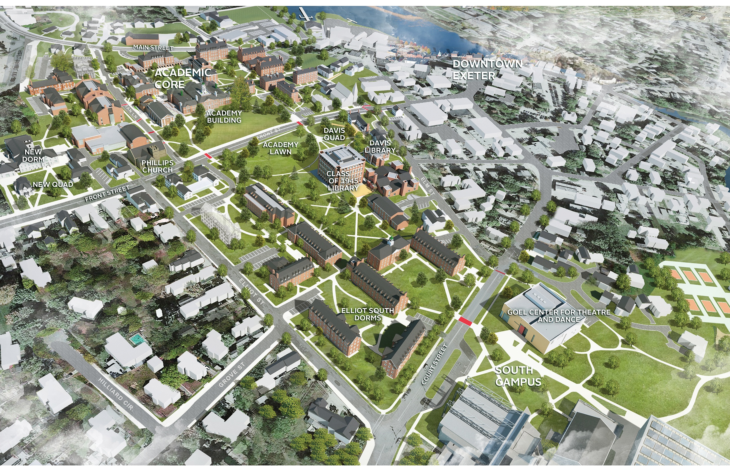 Phillips Exeter Academy Campus Plan, A Framework of Opportunities: PEA MP BirdsEyeView wLabels